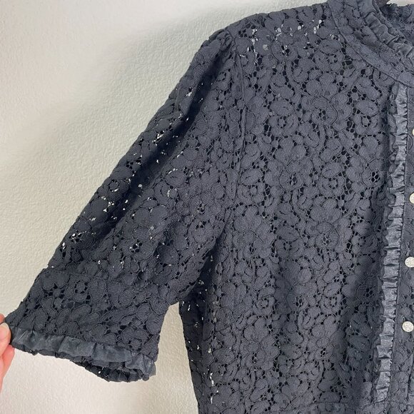 NEW Zara Womens Plus XXL Black Lace Dress Ruffle Details & Jewel Buttons - Picture 12 of 16